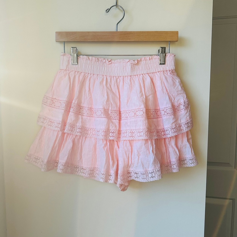 Altar'd State Pink Winslow Lace Tiered Shorts Skirt Size Medium - Picture 3 of 8